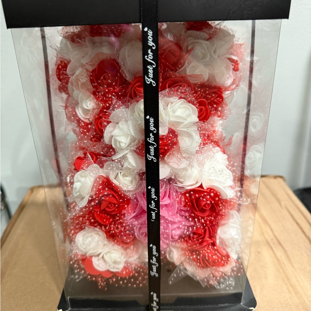 Red and White Rose Bouquet in Gift Box
